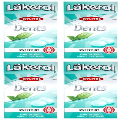 4 Boxes x 36g of Lkerol Dents Sweetmint - Original - Swedish - Sugar Free - Xylitol - Pastilles - Lozenges - Dragees - Drops - Candies - Sweets