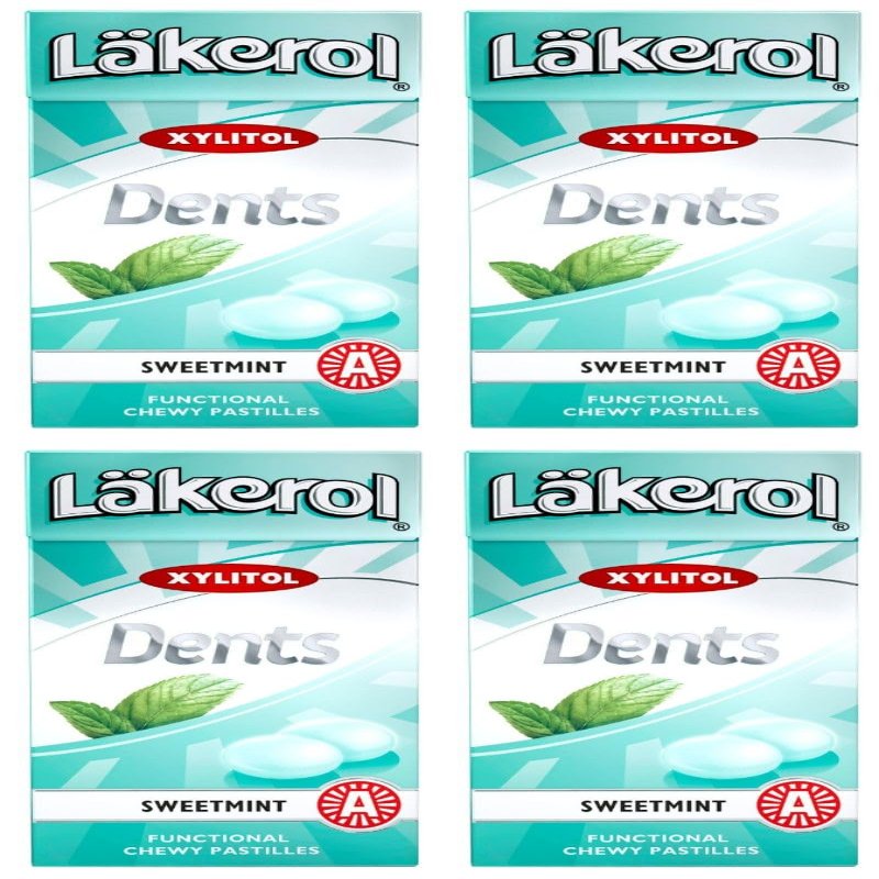4 Boxes x 36g of Lkerol Dents Sweetmint - Original - Swedish - Sugar Free - Xylitol - Pastilles - Lozenges - Dragees - Drops - Candies - Sweets