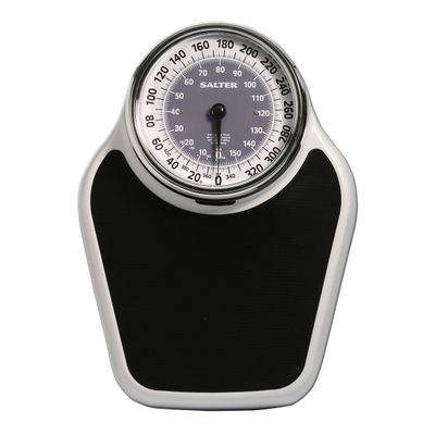 Salter Pro-Helix Professional Oversized Bathroom Scale with Black Vinyl Anti-Slip Bath Mat, 400 LB Capacity, Analog Scale, 18.25" x 13.0" Black/White