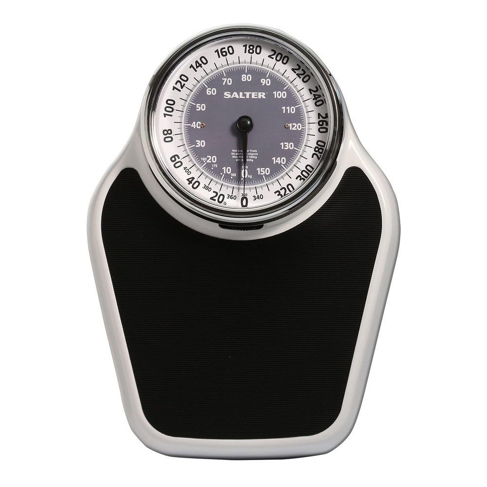 Salter Pro-Helix Professional Oversized Bathroom Scale with Black Vinyl Anti-Slip Bath Mat, 400 LB Capacity, Analog Scale, 18.25" x 13.0" Black/White