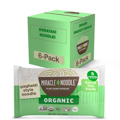Miracle Noodle Organic Spaghetti Pasta, 7 Oz (Pack of 6), Plant Based Shirataki Konjac Noodles, 5 Calories, 1g Net Carbs Per Serving, Keto, Gluten-Free