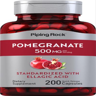 Piping Rock Pomegranate Extract 500mg | 200 Capsules | Standardized Supplement with Ellagic Acid | Non-GMO, Gluten Free