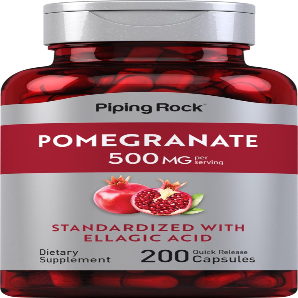Piping Rock Pomegranate Extract 500mg | 200 Capsules | Standardized Supplement with Ellagic Acid | Non-GMO, Gluten Free