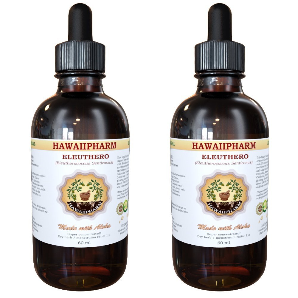 Hawaii Pharm Eleuthero Liquid Extract, Organic Eleuthero (Eleutherococcus Senticosus) Siberian Ginseng Dried Root Tincture Supplement 2x4 oz