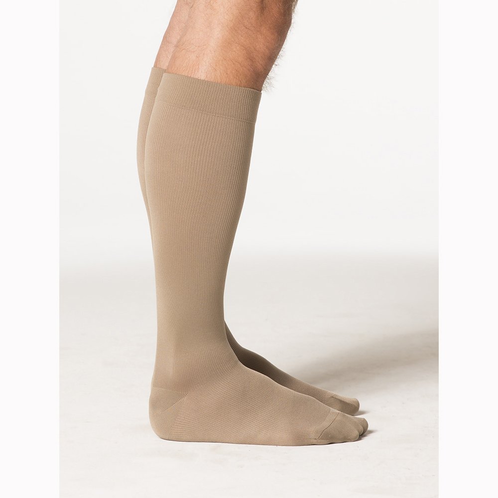 Sigvaris Midtown Microfiber 823CXSM32-S 30-40 mmHg Midtown Microfiber Mens Closed Toe Knee Highs with Silcone Beaded Grip-Top44; Tan-Khaki44; Extra Large-Short