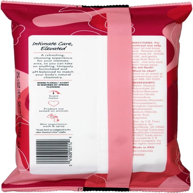 SUMMER'S EVE Sheer Floral Cleansing Cloths for Sensitive Skin-32 ct