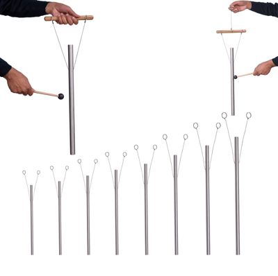 TFS Tuningforkshop 8 Fibonacci Healing Tuned Pipes louder than tuning fork with mallet, hand stand