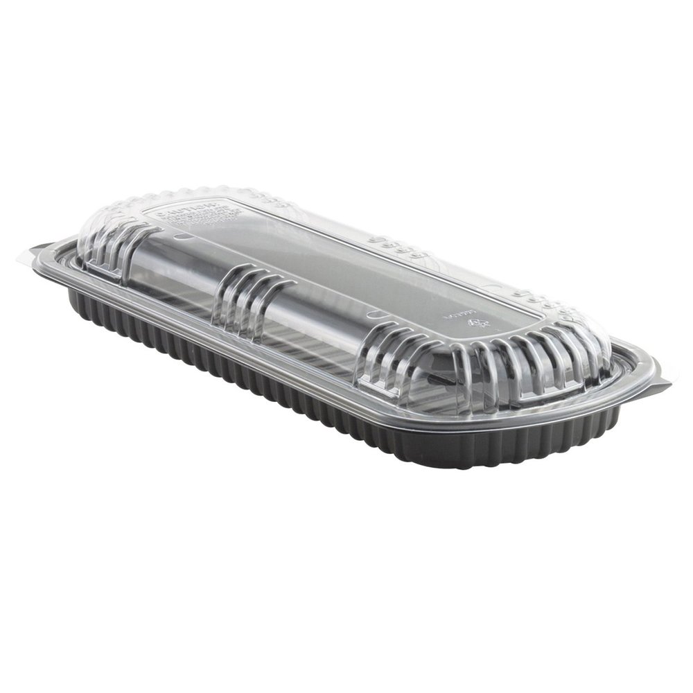 Anchor Packaging Microraves Polypropylene Full Slab Rib Food Container Black/Clear, 16.63" Length x 7" Width x 2.33" Depth | 100/Case