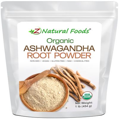 Z Natural Foods Organic Ashwagandha Root Powder Make Your Own Capsules & Pills - 100% Pure, Raw, Chemical Free, Non-GMO - 167 Servings (1 lb)