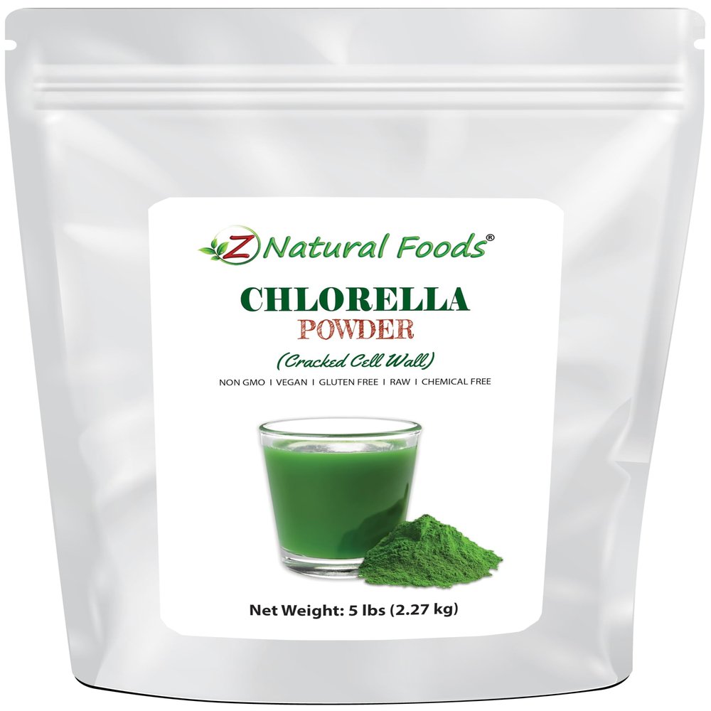 Z Natural Foods Chlorella Powder, Cracked Cell Wall Plant Protein, Blue Green Algae Superfood Powder, Perfect for Smoothies, Drinks, Recipes, Raw, Non GMO, Gluten Free, Vegan, 5 lbs