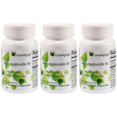 Crackaging Super-Absorption Astragaloside IV 98% Anti-Aging Supplements for Adult Immune Support 50mg/Cap 90 Caps in 3 Bottle