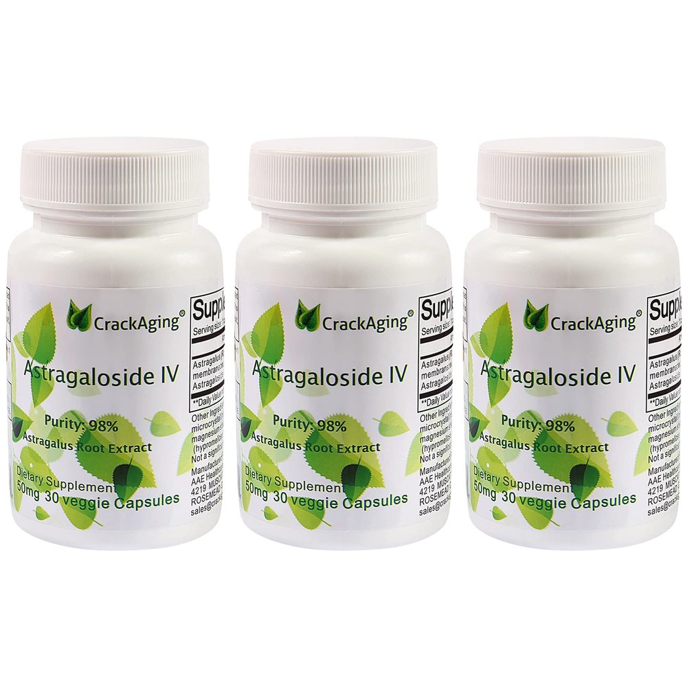 Crackaging Super-Absorption Astragaloside IV 98% Anti-Aging Supplements for Adult Immune Support 50mg/Cap 90 Caps in 3 Bottle