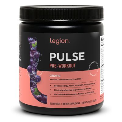 LEGION Pulse Pre Workout - All Natural Nitric Oxide Preworkout Drink to Boost Energy, Creatine Free, Naturally Sweetened, Beta Alanine, Citrulline, Alpha GPC (Grape)