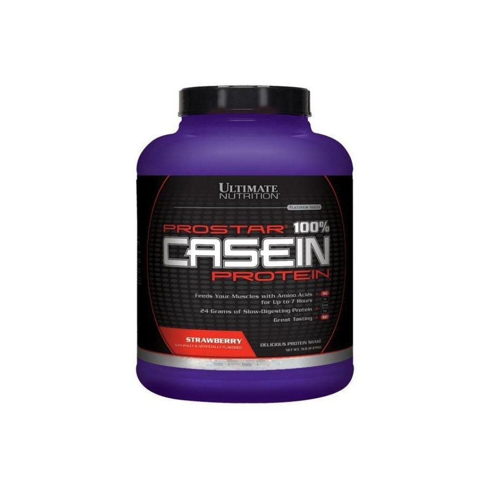 Ultimate Nutrition Prostar Micellar and Hydrolyzed Casein Protein Powder - Fat Free Overnight Muscle Growth and Recovery with BCAAs, 5 Pounds, Strawberry
