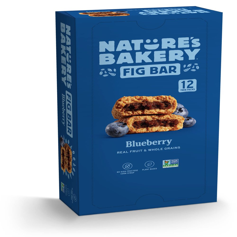 Nature's Bakery Whole Wheat Fig Bars, Blueberry, 1- 12 Count Box of 2 oz Twin Packs (12 Packs), Vegan Snacks, Non-GMO