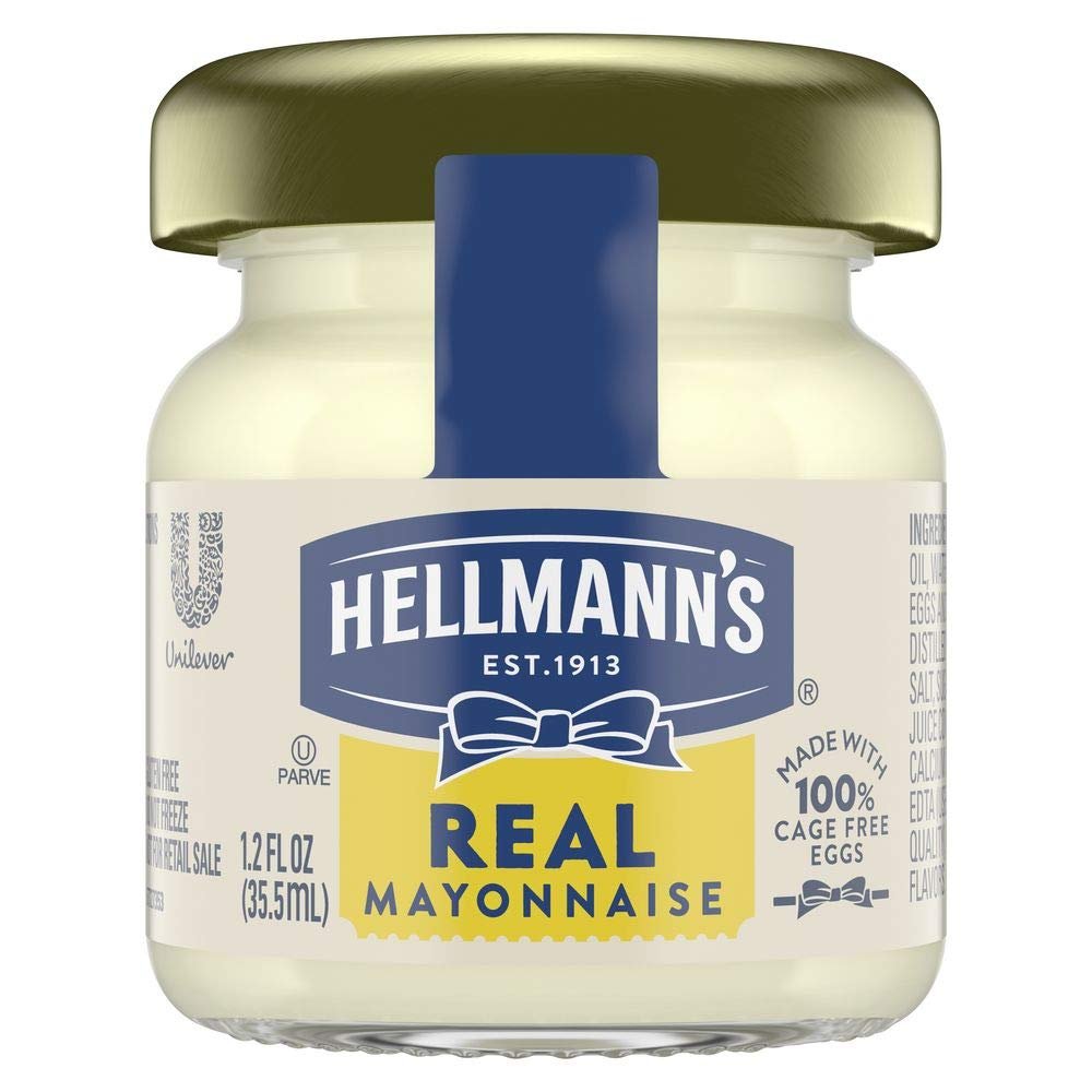 Hellmann's Real Mayonnaise Mini Jars, Condiment for Sandwiches, Salads, Mayo Made with 100% Cage Free Eggs, Gluten Free, 1.2 oz, Pack of 72