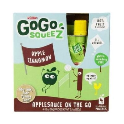GoGo Squeez Apple Cinnamon On The Go Applesauce, 3.2 Ounce - 4 per pack -- 12 packs per case.