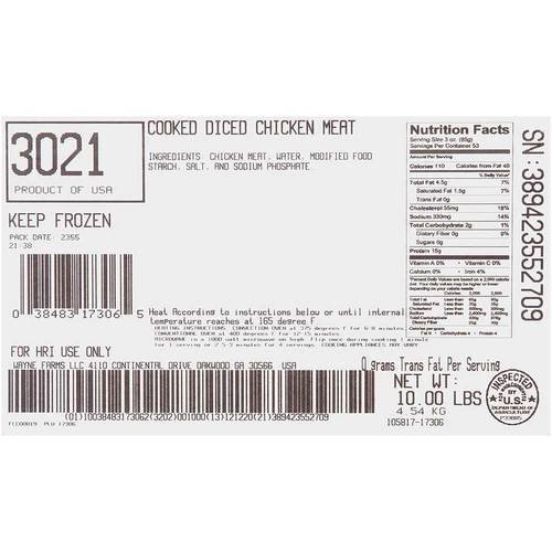 Dutch Quality House Fully Cooked Diced Marinated Chicken, 1/2 x 1/2inch -- 2 per case.