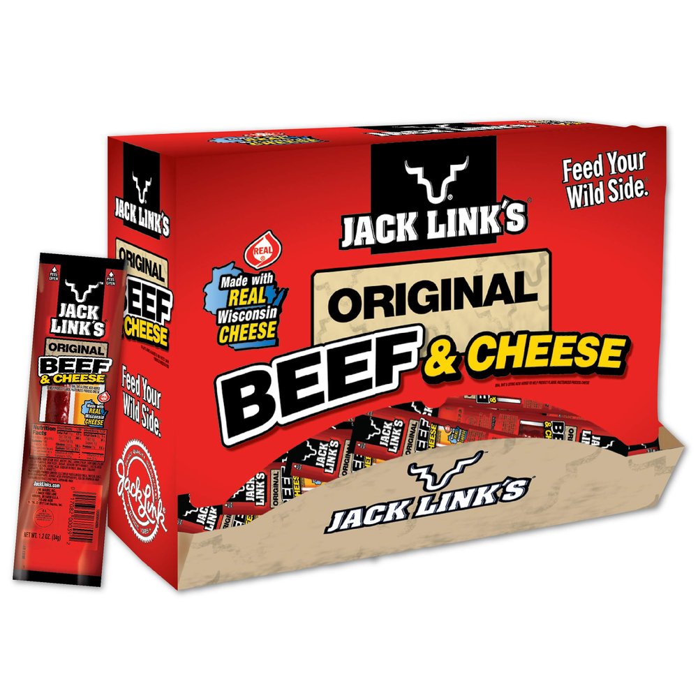 Jack Links Original Beef & Cheese Combo Pack, 1.2 oz., Pack of 48 Original 100% Beef Stick and Cheese Stick Made with Real Wisconsin Cheese - 7g Protein, Made with Beef