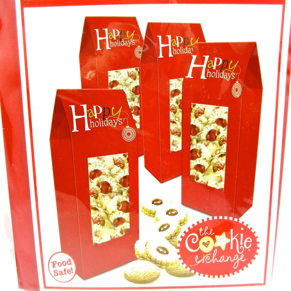 Christmas Cookie Boxes,Cardboard,Food Safe (4 Cookie Boxes, Red Tall Tent)