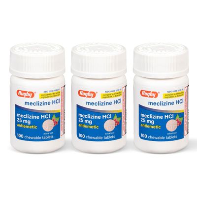 Rugby Meclizine Chewable Tablets 25mg - Anti-Nausea Medicine Helps with Motion Sickness - 100 Count (3 Pack)