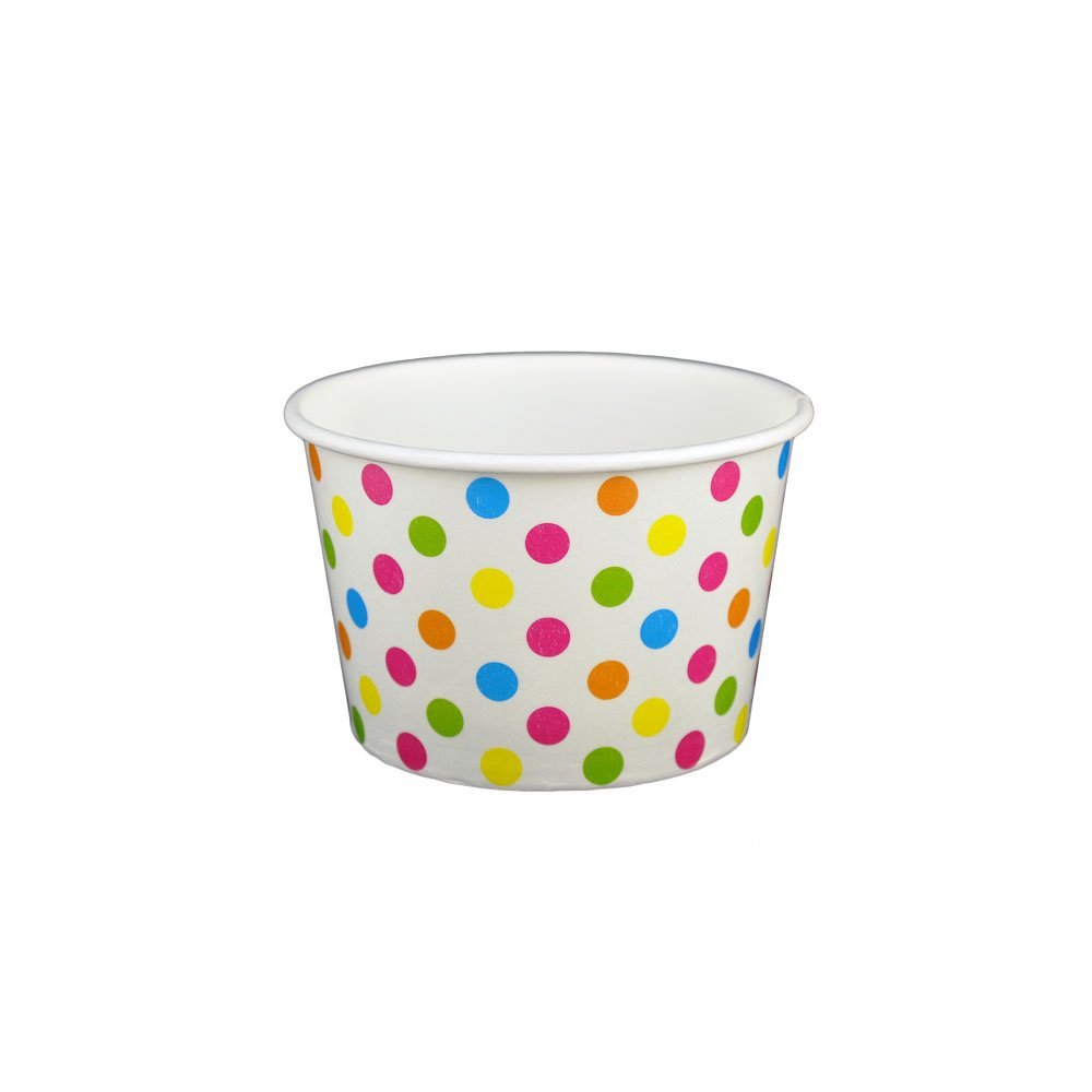 8 oz Yogurt Paper Cups- 1000 Count (Polka Dot- Rainbow)