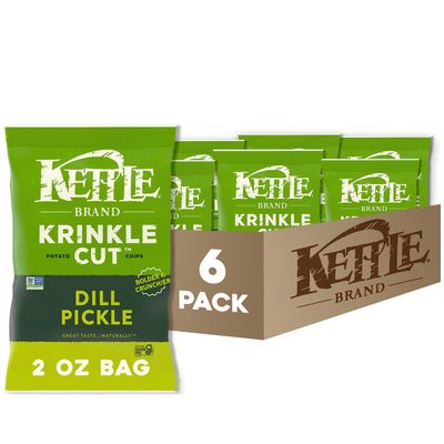 Kettle Brand Potato Chips, Krinkle Cut, Dill Pickle Kettle Chips, Snack Bag 2 Oz (Pack of 6)