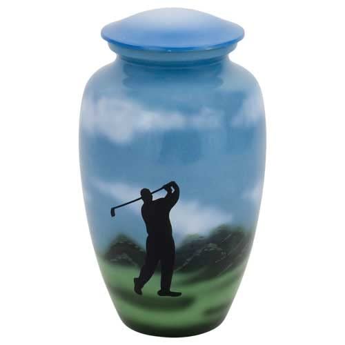 Golf Cremation Urn for Ashes, Aluminum, Blue Urn, Adult Sized Cremation Urn, 10 Inches High