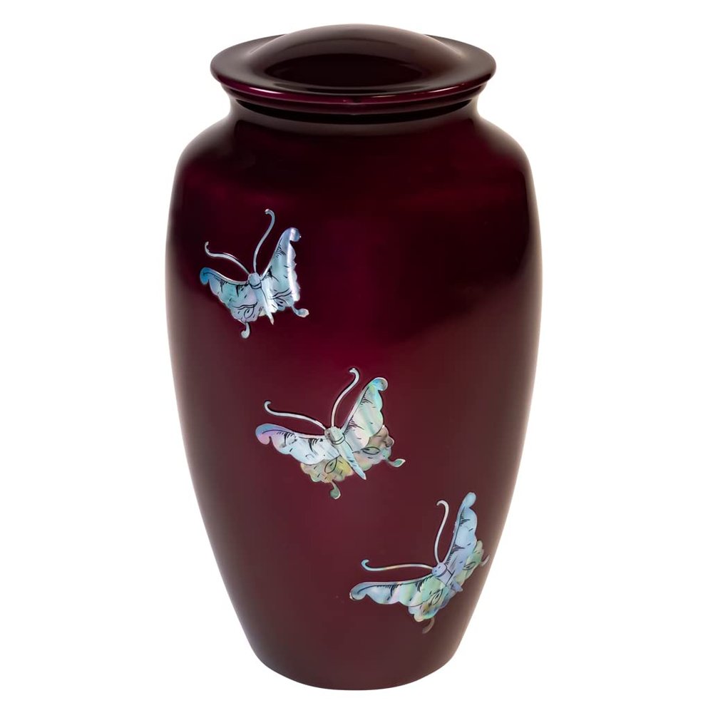 Butterfly Cremation Urn for Ashes, Aluminum, Red Urn, Adult Sized Cremation Urn, 10 Inches High