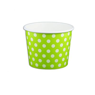 12 oz Yogurt Paper Cups- 1000 Count (Polka Dot- Green)
