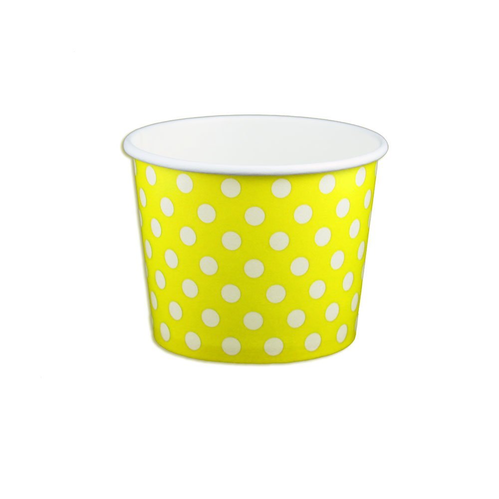 12 oz Yogurt Paper Cups- 1000 Count (Polka Dot- Yellow)