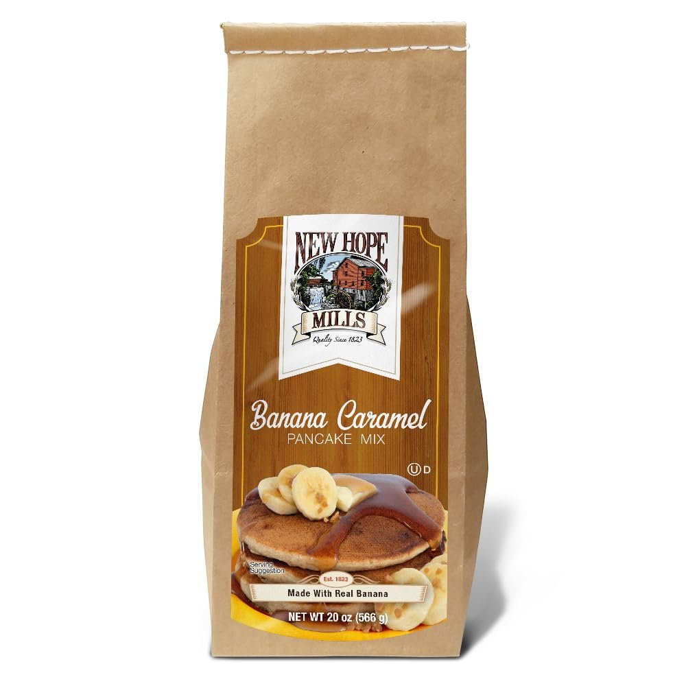 Banana Caramel Pancake Mix by New Hope Mills - Irresistible Flavor in Every Bite - 20oz