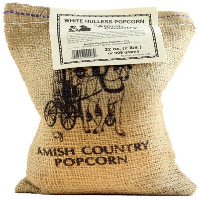 Amish Country White Popcorn, Less Hulls, 2 Pounds in a Burlap Bag
