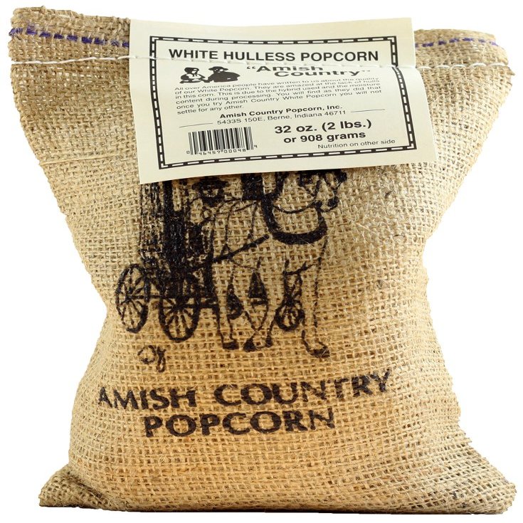 Amish Country White Popcorn, Less Hulls, 2 Pounds in a Burlap Bag