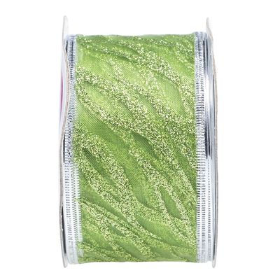 JAM PAPER Holiday Ribbon - 2 x 3 Yards - Green Wave - Sold Individually