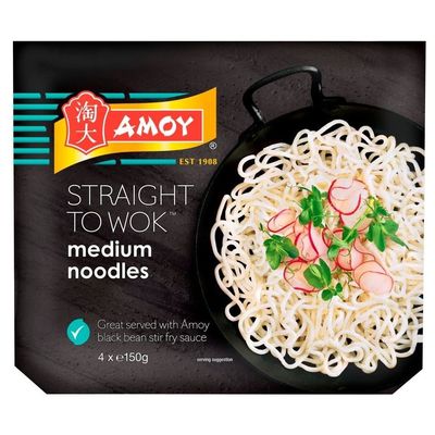 Amoy Straight to Wok Medium Noodles (4 per pack - 600g)