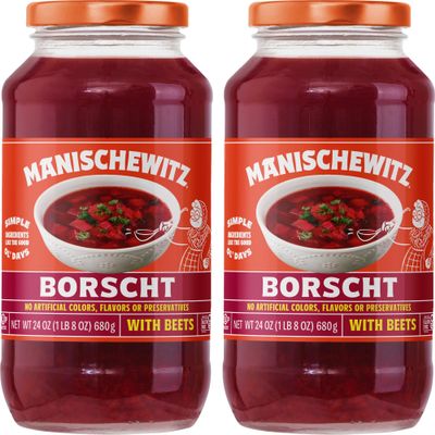 Manischewitz Borscht with Beets, 24 Oz (2 Pack) | Ready-to-Serve Beet Soup | Sweet & Tangy Flavor | Gluten-Free, Vegetarian | Kosher (including Passover)