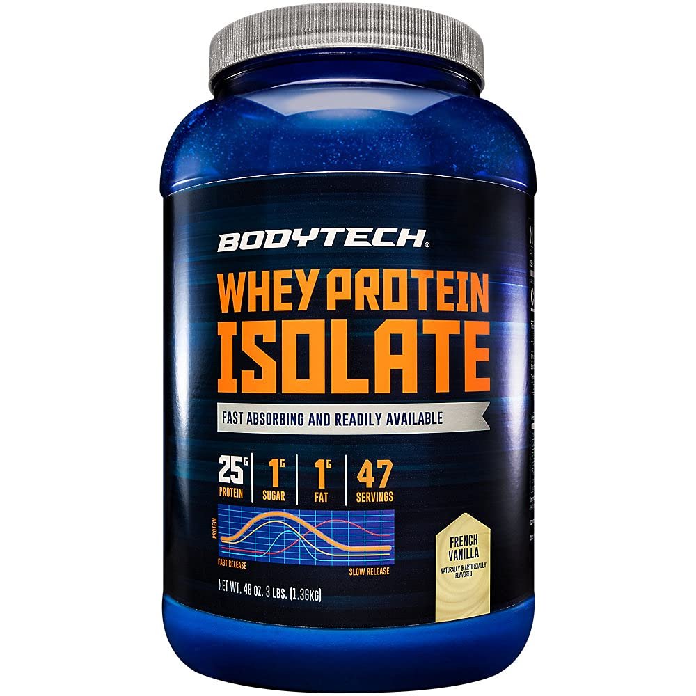BODYTECH Whey Protein Isolate Powder - 25g Protein per Serving with BCAAs - Fast-Absorbing for Muscle Growth & Recovery - Vanilla (3 lb, 43 Servings)