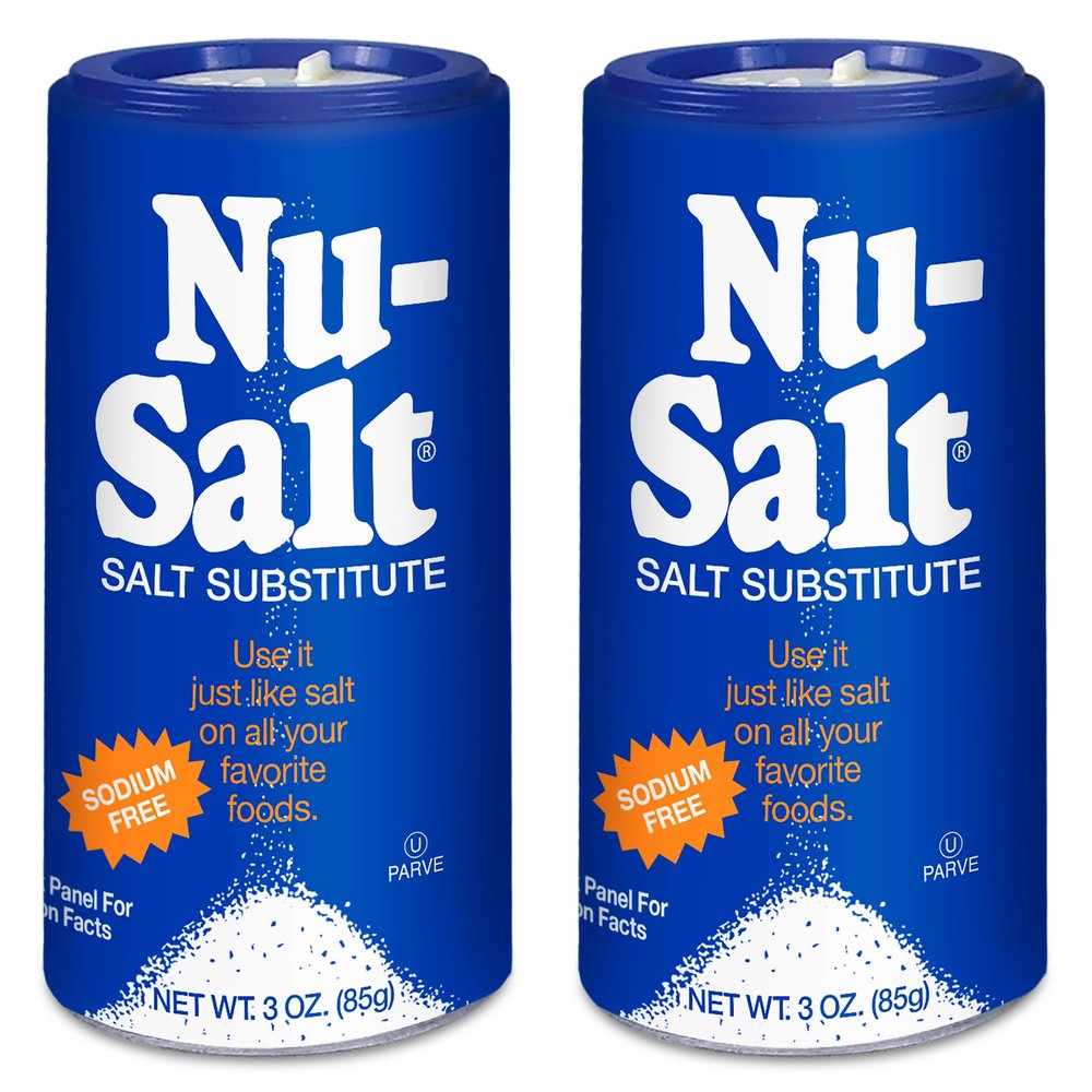 NU SALT Sodium-Free Salt Substitute (2 Pack) Contains Potassium Chloride, Table Salt Alternative, Vegan, Good for Chips, Pretzels, French Fries, Popcorn Seasoning, 3oz Shaker Bottle