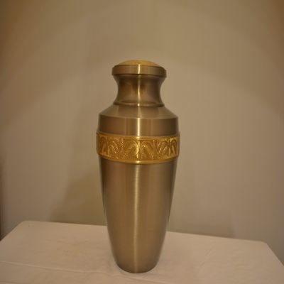 Large Brass Human or Pet Urn with Gresian Pewter Finished Pewter Antique Design on Metal Brass with Size of 11 X 6.75 Inches. Some Products May Have Minor Scratches