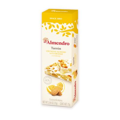 El Almendro Turrones, Turron Crunchy Almond with Orange Nougat Candy Torrone From Spain,Traditional Spanish Brittle Dessert, Gluten Free