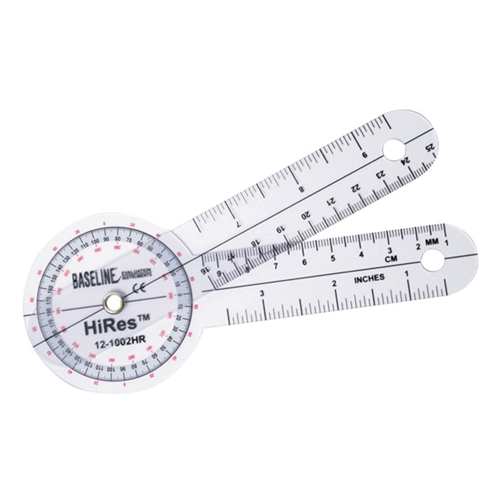 Baseline 12-1002HR-25 Hires 360 Degree Clear Plastic Goniometer, 6 Inch, 25 Each