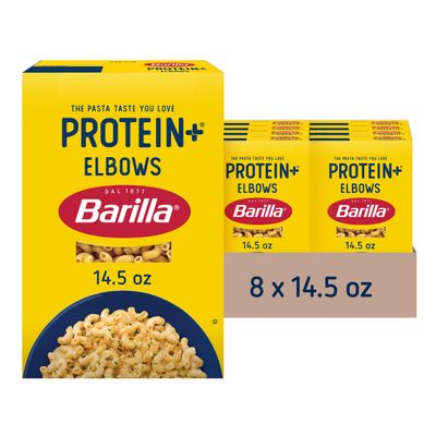 BARILLA Protein+ (Plus) Elbows Pasta, 14.5 Ounce (Pack of 8) - plant based pasta - Made from Lentils, Chickpeas & Peas - Non-GMO, Kosher Certified and Vegan