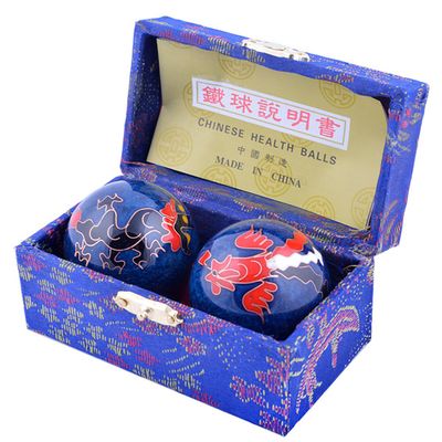 fengshuisale Feng Shui Chinese Health Balls (Blue with Phoenix and Dragon) 42MM W Red String Bracelet F11161.65inch-Cloisonne