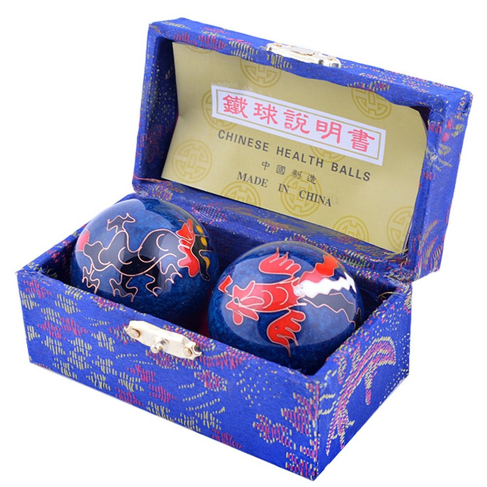 fengshuisale Feng Shui Chinese Health Balls (Blue with Phoenix and Dragon) 42MM W Red String Bracelet F11161.65inch-Cloisonne