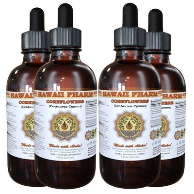 Hawaii Pharm Cornflowers Liquid Extract, Organic Cornflowers (Centaurea Cyanus) Tincture Herbal Supplement 4x4 oz