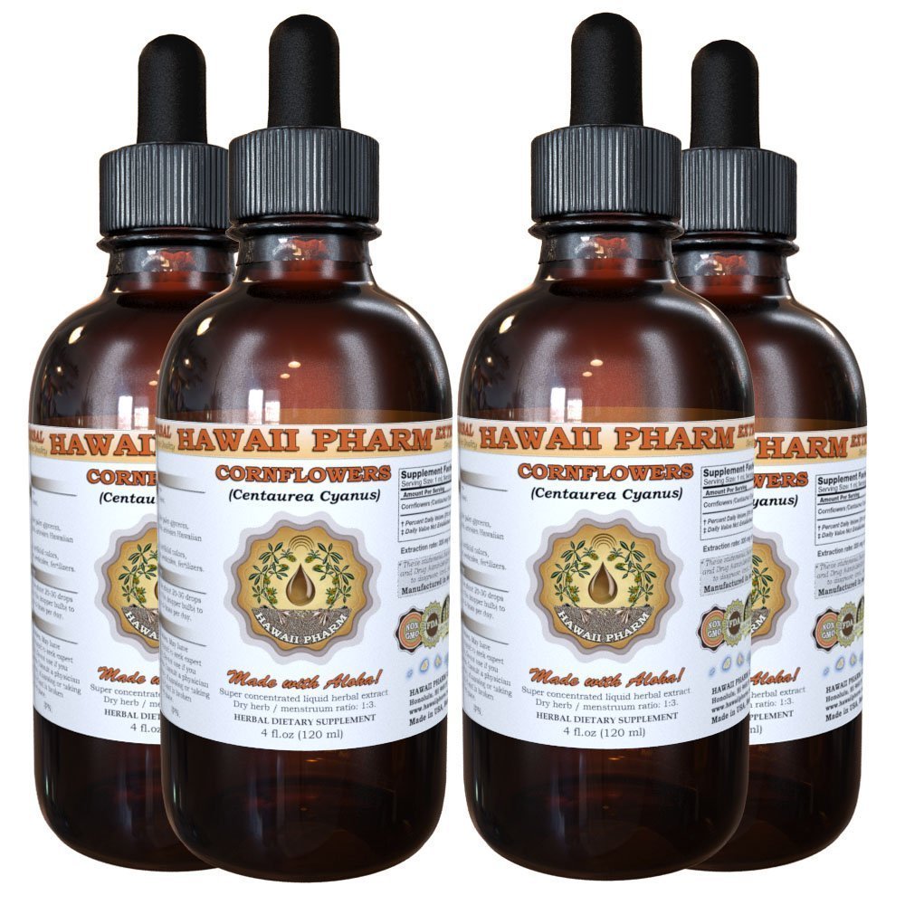 Hawaii Pharm Cornflowers Liquid Extract, Organic Cornflowers (Centaurea Cyanus) Tincture Herbal Supplement 4x4 oz