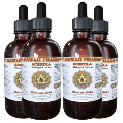 Acerola Liquid Extract, Organic Acerola (Malpighia Glabra) Dried Berry Powder Tincture Herbal Supplement 4x4 oz