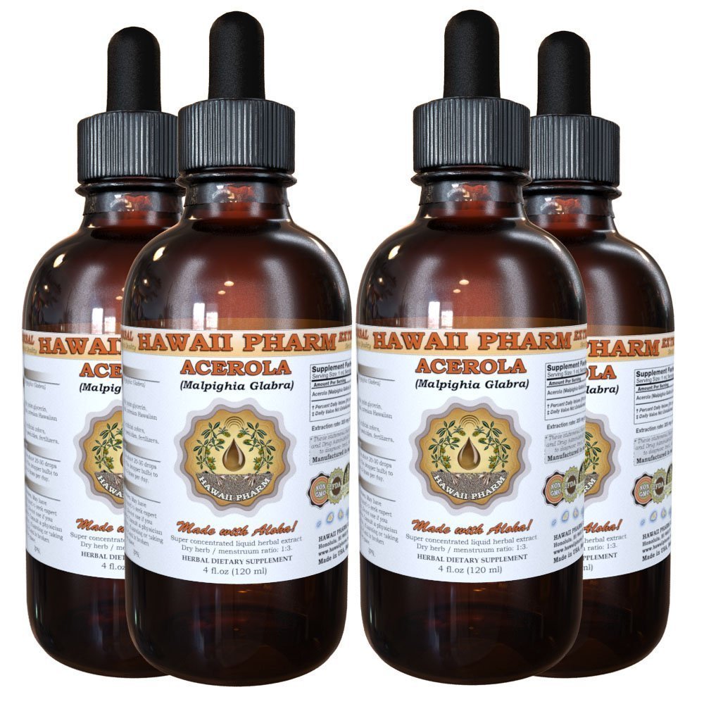 Acerola Liquid Extract, Organic Acerola (Malpighia Glabra) Dried Berry Powder Tincture Herbal Supplement 4x4 oz