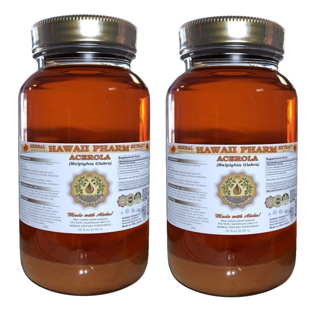 Acerola Liquid Extract, Organic Acerola (Malpighia Glabra) Dried Berry Powder Tincture Herbal Supplement 2x32 oz Unfiltered